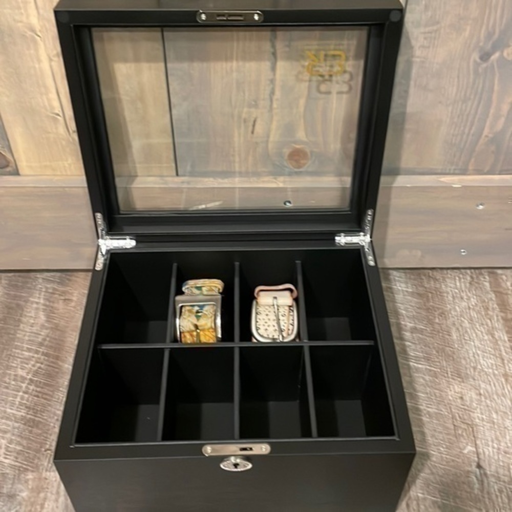 Ritzy Boxes Black wooden glass belt display case 8 belt storage - Picture 2 of 9